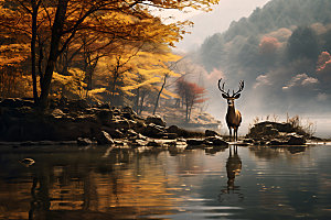 秋日动物自然秋季摄影图