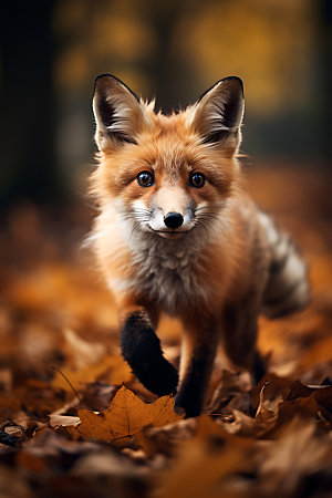秋天森林与小动物可爱自然摄影图