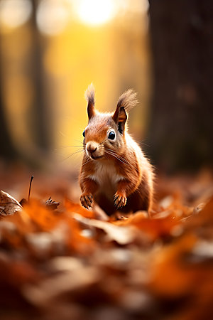 秋天森林与小动物自然树林摄影图