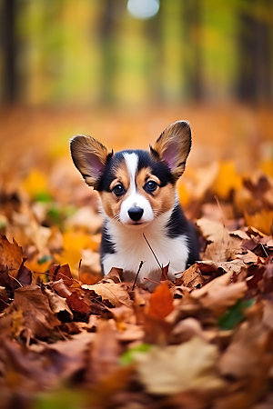 秋天森林与小动物治愈秋季摄影图