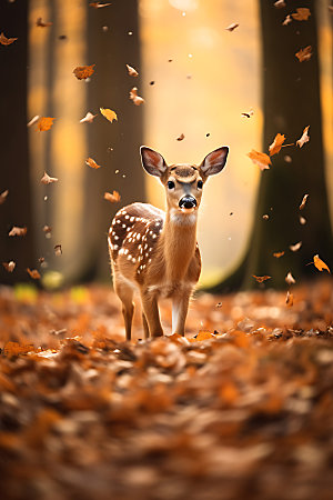 秋天森林与小动物生态自然摄影图