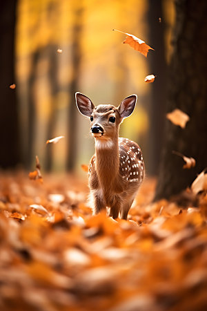 秋天森林与小动物秋季树林摄影图