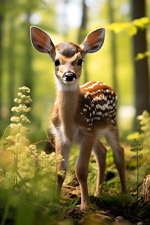 秋天森林与小动物可爱温馨摄影图