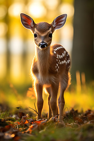 秋天森林与小动物可爱自然摄影图