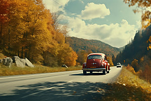 秋色汽车外拍自然摄影图