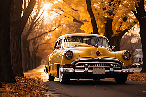 秋色汽车外拍户外摄影图