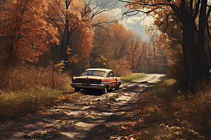秋色汽车自然外拍摄影图