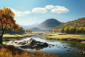 秋季河谷自然摄影图
