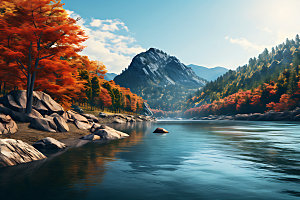 秋季森林山谷摄影图