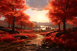 秋季森林山谷摄影图