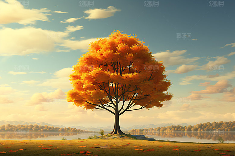 秋天景色暖色调摄影图