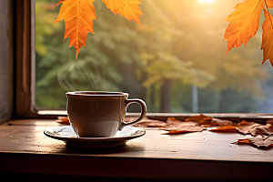 秋天下午茶氛围高清摄影图