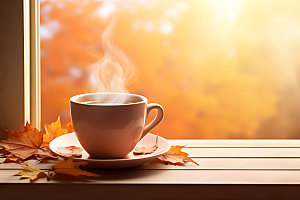 秋天下午茶自然秋色摄影图