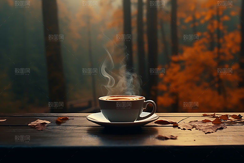 秋天下午茶高清秋色摄影图