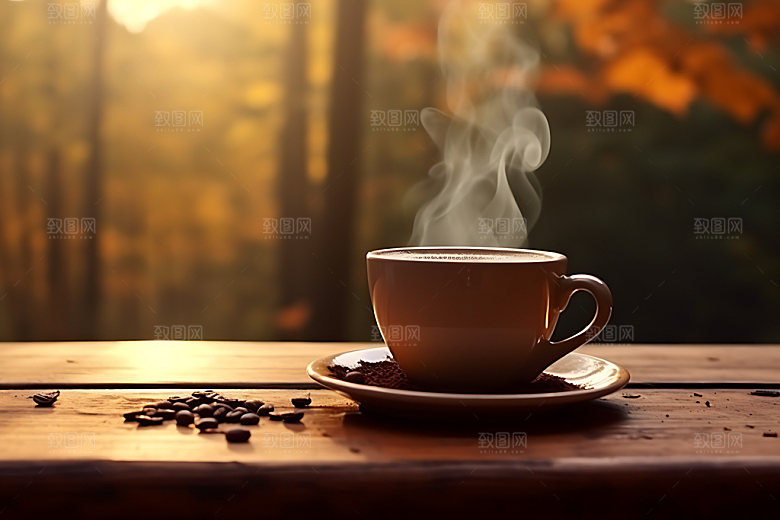 秋天下午茶秋日自然摄影图