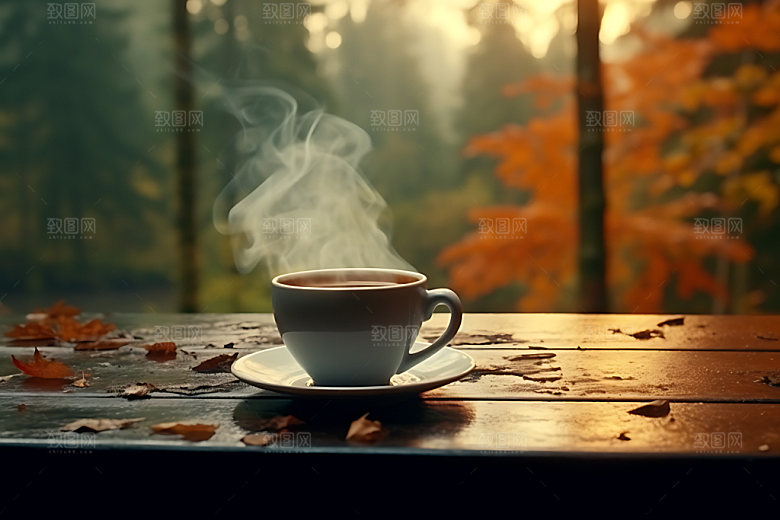 秋天下午茶高清秋色摄影图
