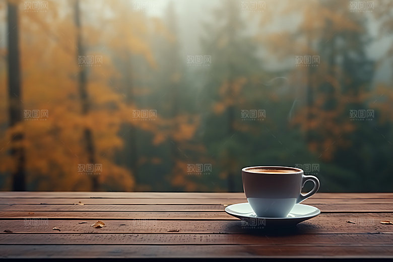 秋天下午茶秋色氛围摄影图