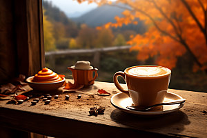 秋天下午茶氛围秋色摄影图