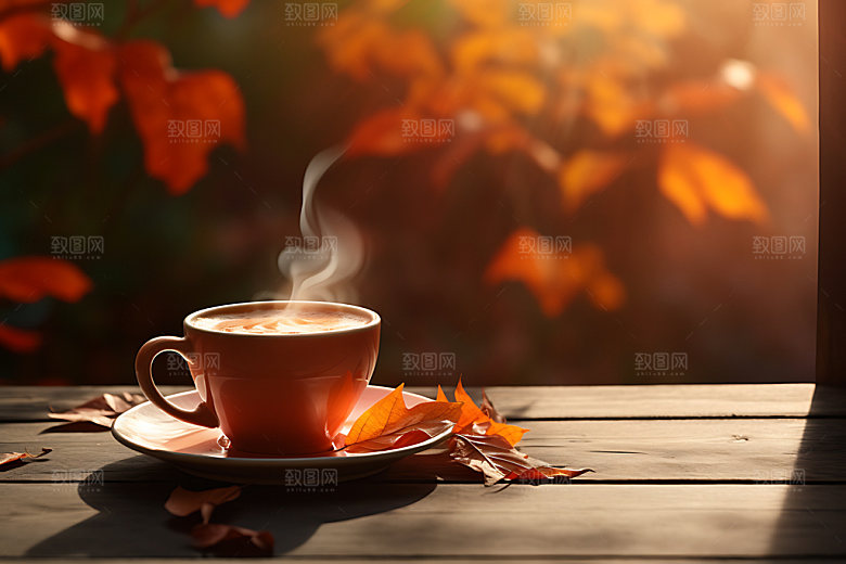 秋天下午茶秋日自然摄影图