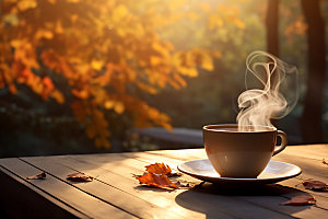 秋天下午茶高清氛围摄影图