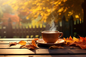 秋天下午茶自然秋季摄影图