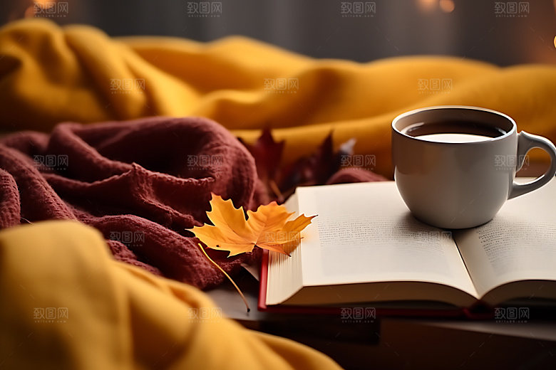 秋天下午茶氛围秋日摄影图