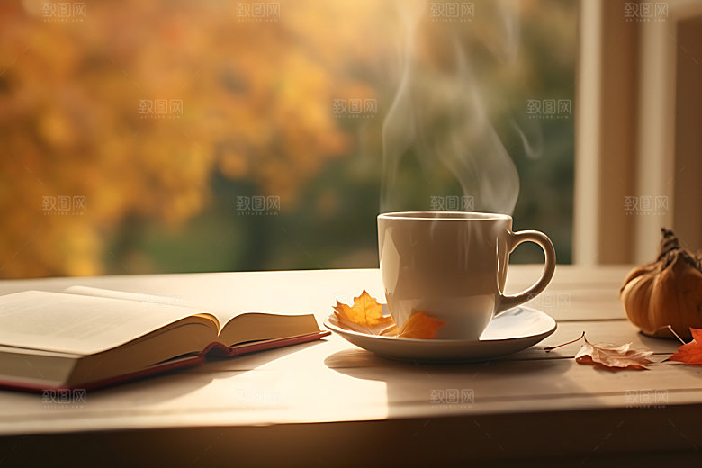秋天下午茶秋色秋日摄影图