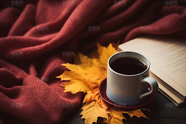 秋天下午茶秋色秋日摄影图