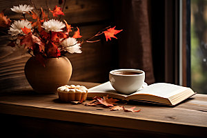 秋天下午茶高清秋季摄影图