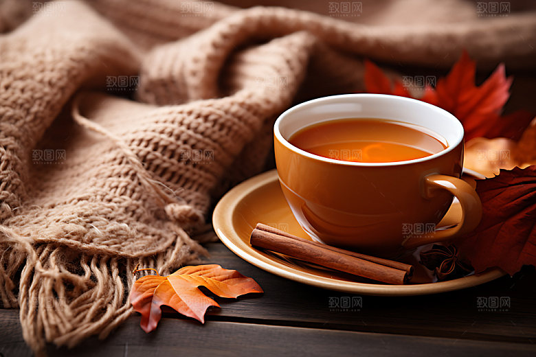 秋天下午茶氛围秋季摄影图