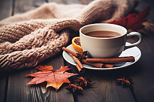 秋天下午茶自然秋季摄影图