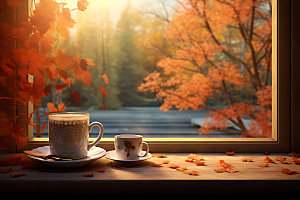 秋天下午茶秋色秋季摄影图