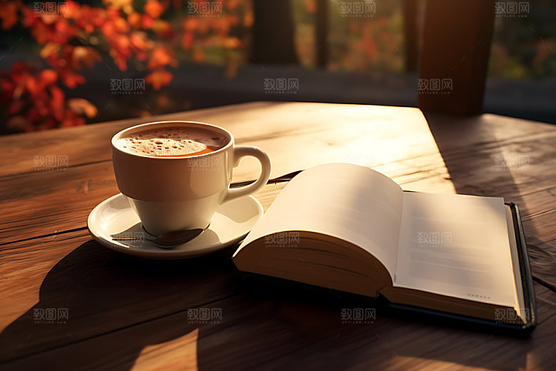 秋天下午茶自然氛围摄影图