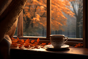 秋天下午茶秋季高清摄影图