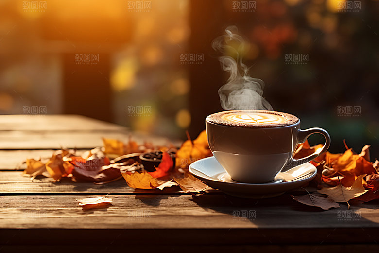 秋天下午茶秋色高清摄影图