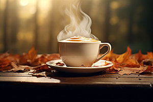秋天下午茶自然秋色摄影图