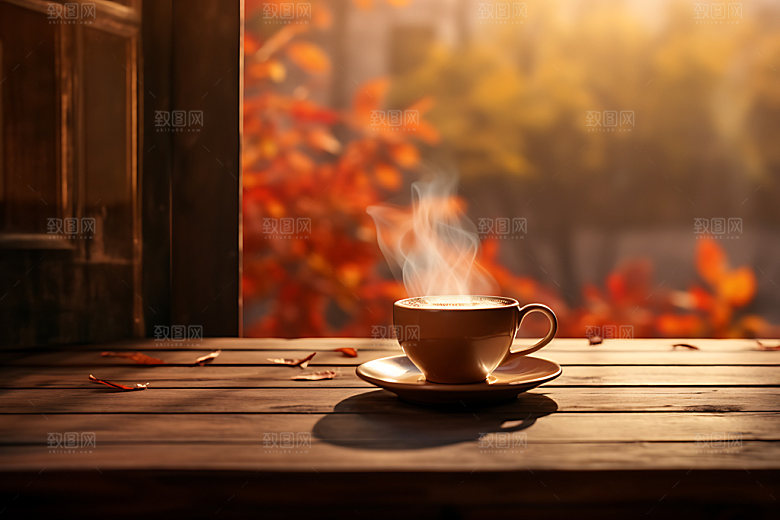 秋天下午茶氛围秋色摄影图