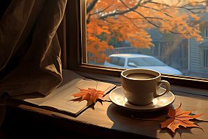 秋天下午茶秋色高清摄影图