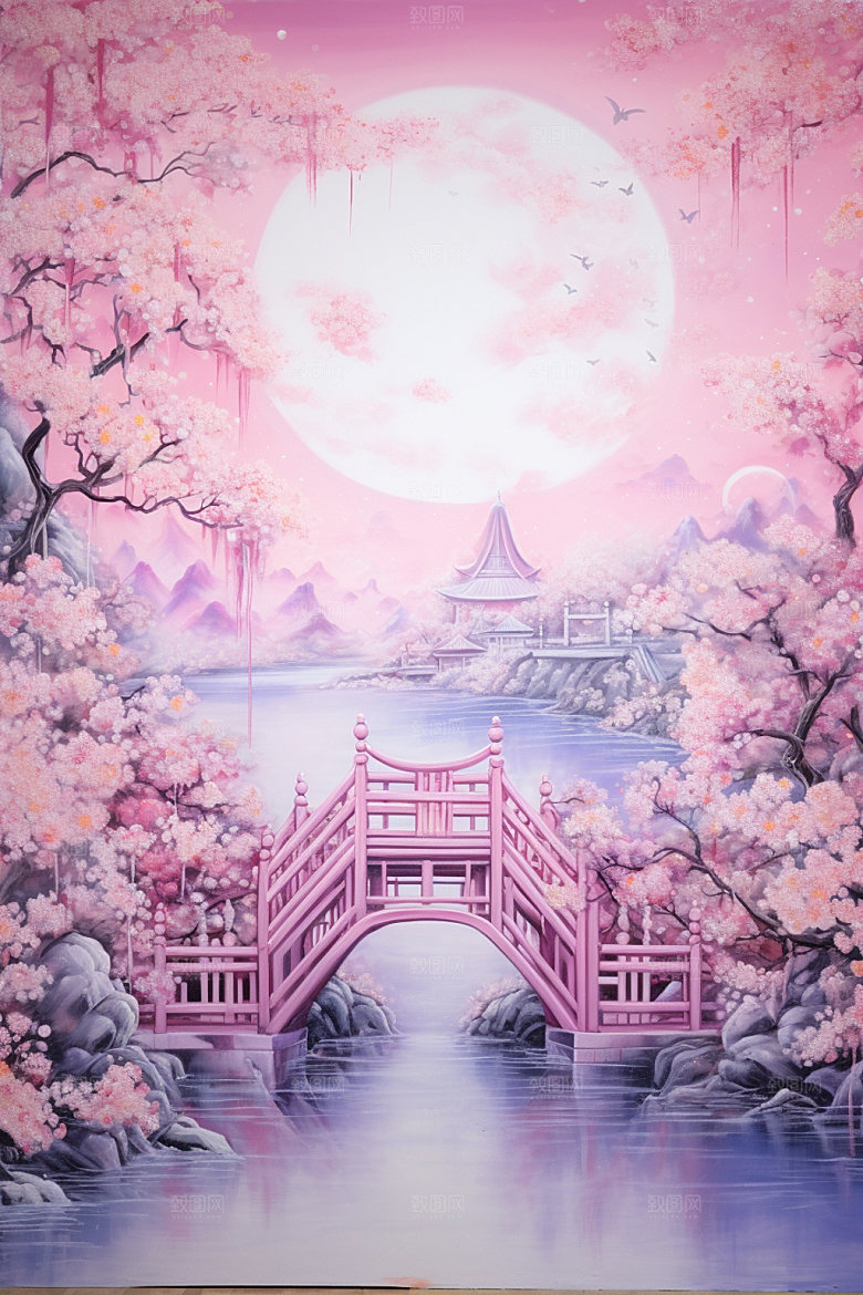 粉色七夕国风中式场景