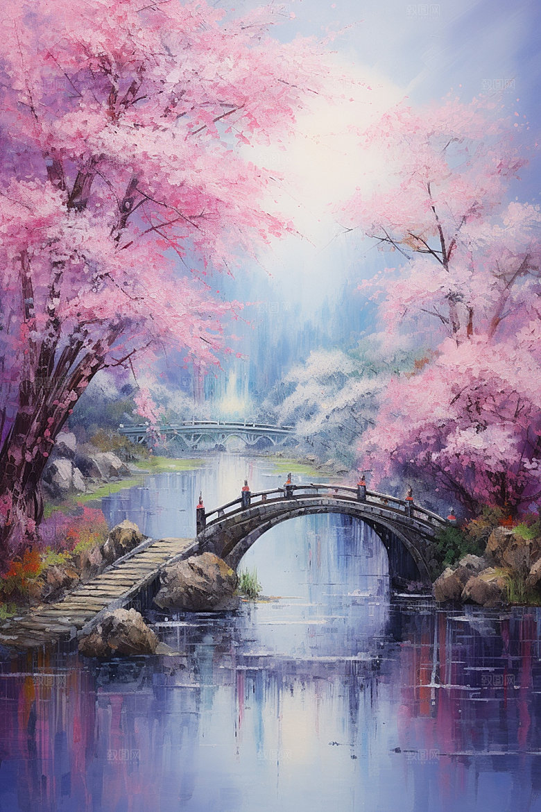 粉色七夕国风山水场景