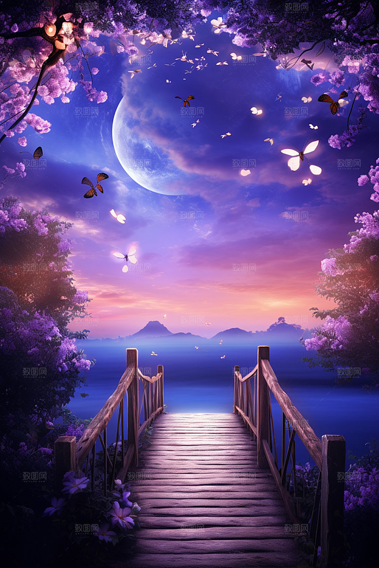 粉色七夕立体传统场景