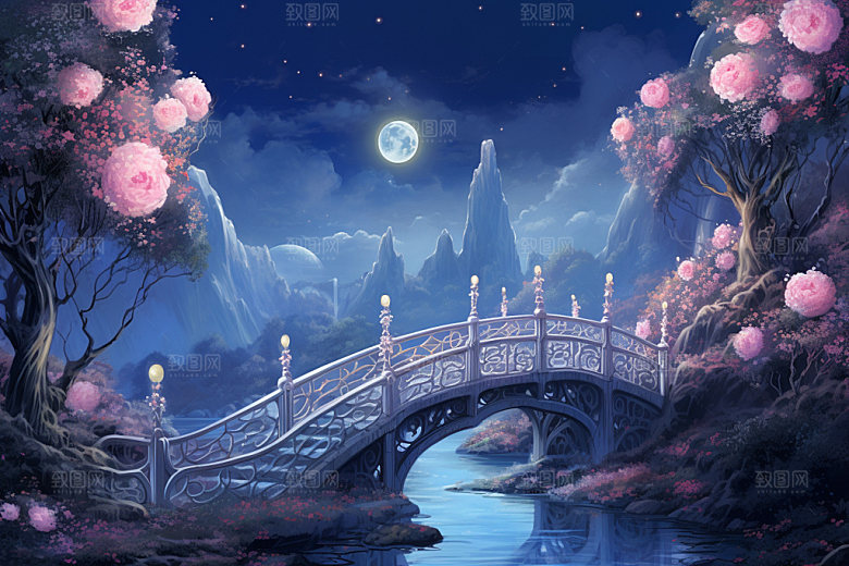 粉色七夕立体传统场景
