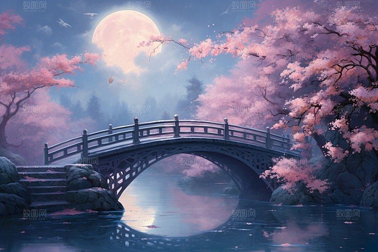粉色七夕情人节国风场景