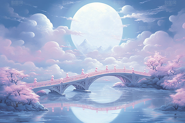 粉色七夕情人节中式场景