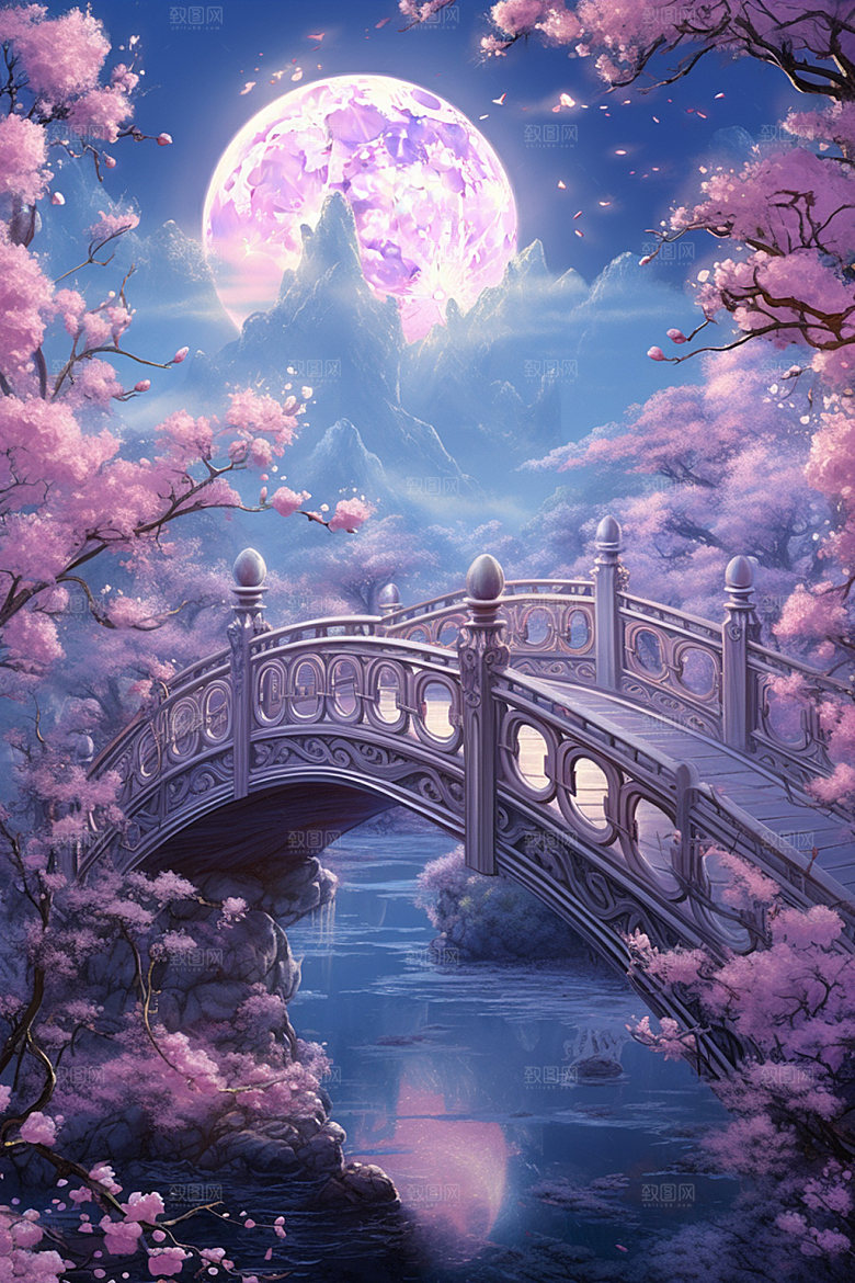 粉色七夕高清山水场景