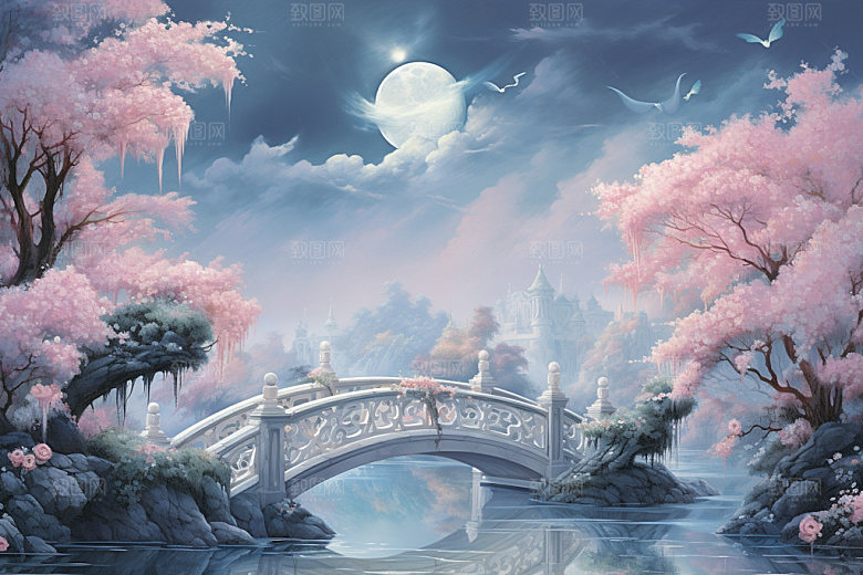 粉色七夕国风中式场景