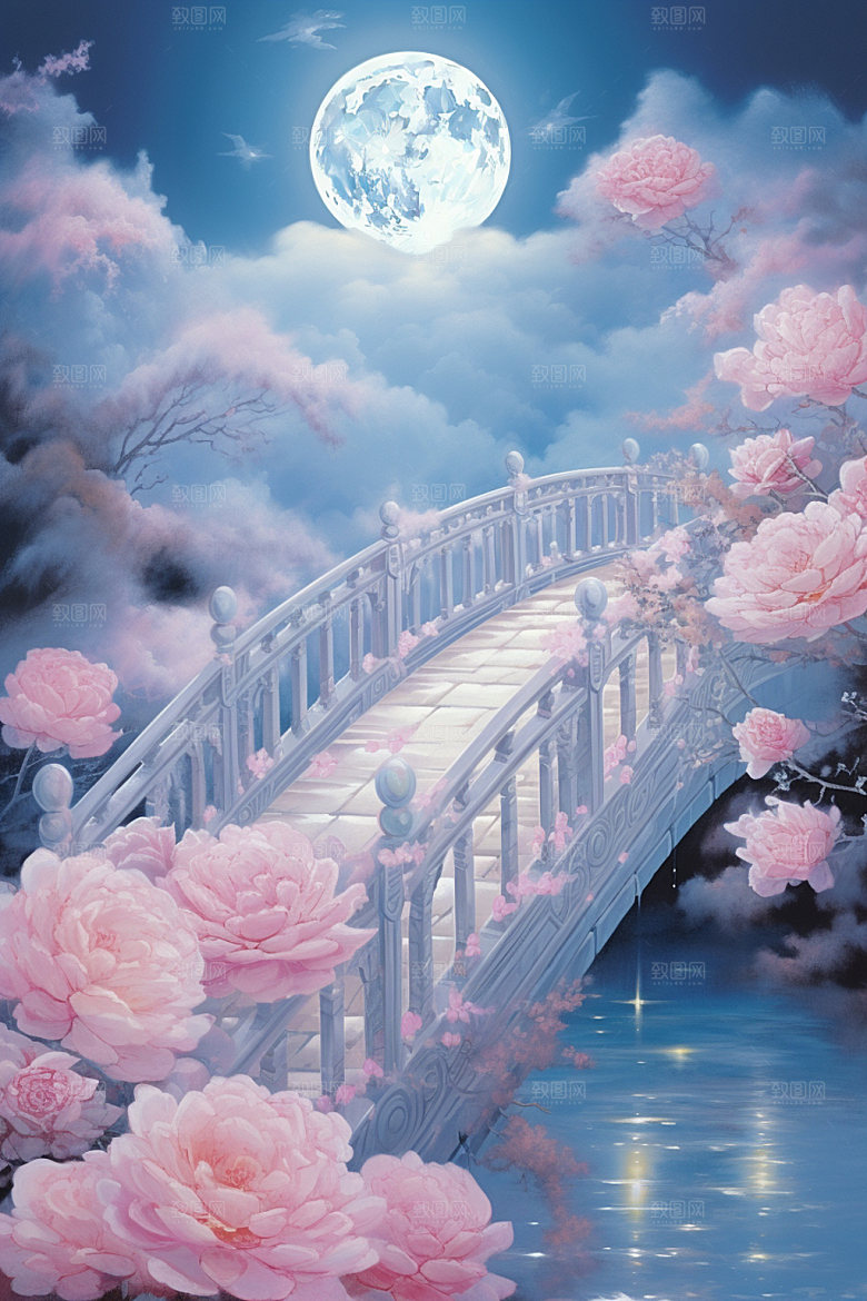 粉色七夕山水3D场景