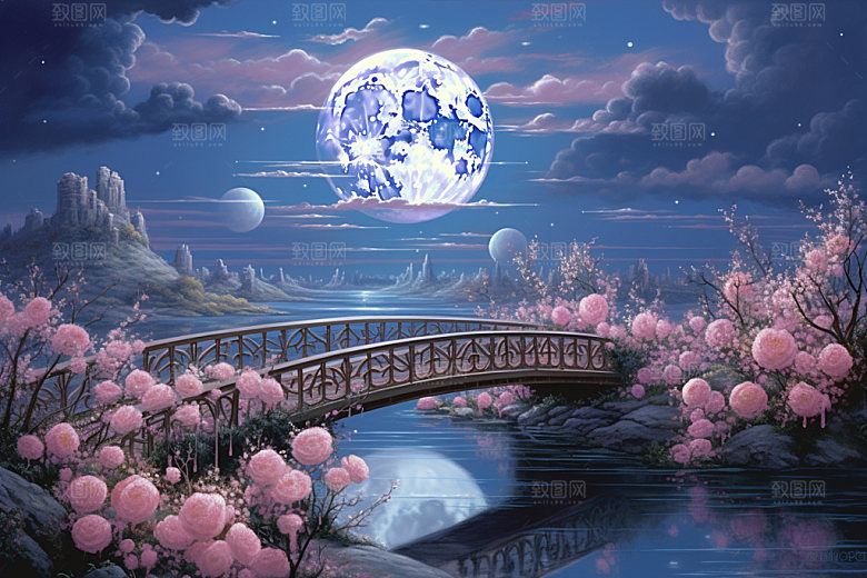 粉色七夕立体中式场景