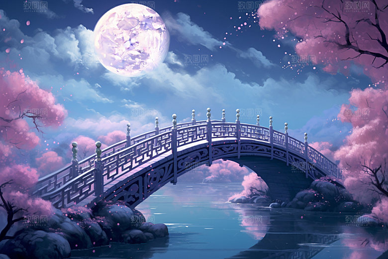 粉色七夕浪漫中式场景