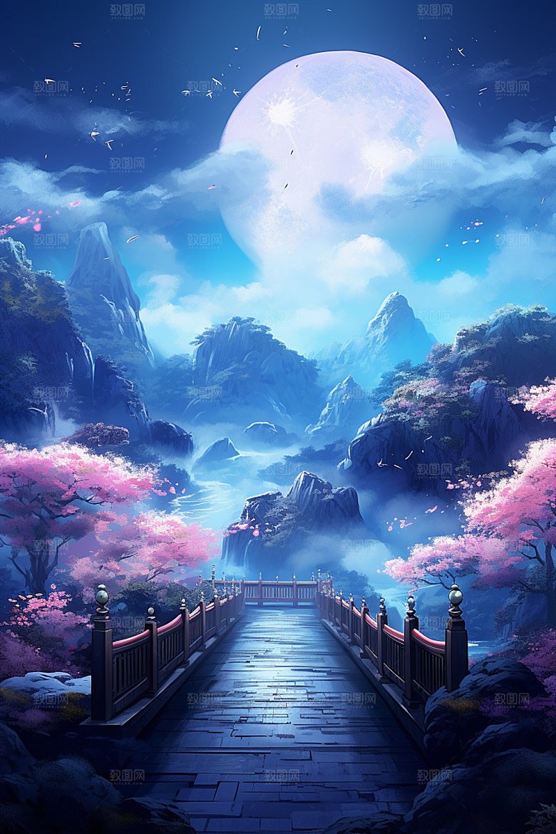 粉色七夕情人节国风场景